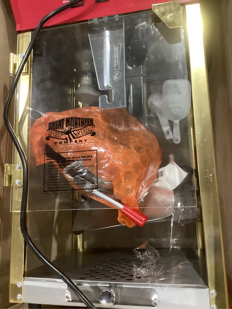 Condition photo showing Good Condition for matinee popcorn machine - 8oz popper with stainless-steel kettle, reject kernel tray, warming light, and accessories by great northern popcorn (red)