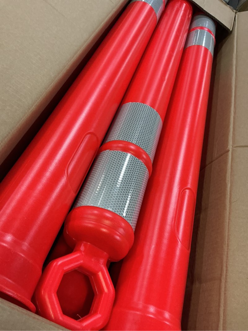 Condition photo showing Good Condition for roadhero 42 inch delineator post with base, portable orange traffic delineator posts cones with reflective collars for parking lots, road safety, construction events (6 pack) 42 inch 6