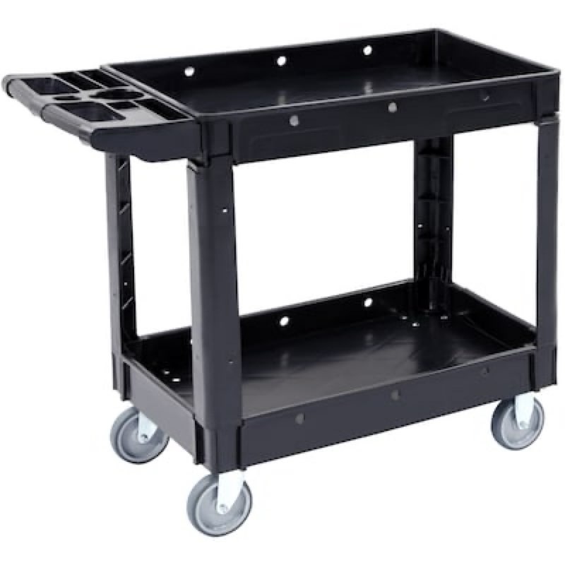 vevor utility service cart 2 shelf 550lbs heavy duty plastic rolling utility cart