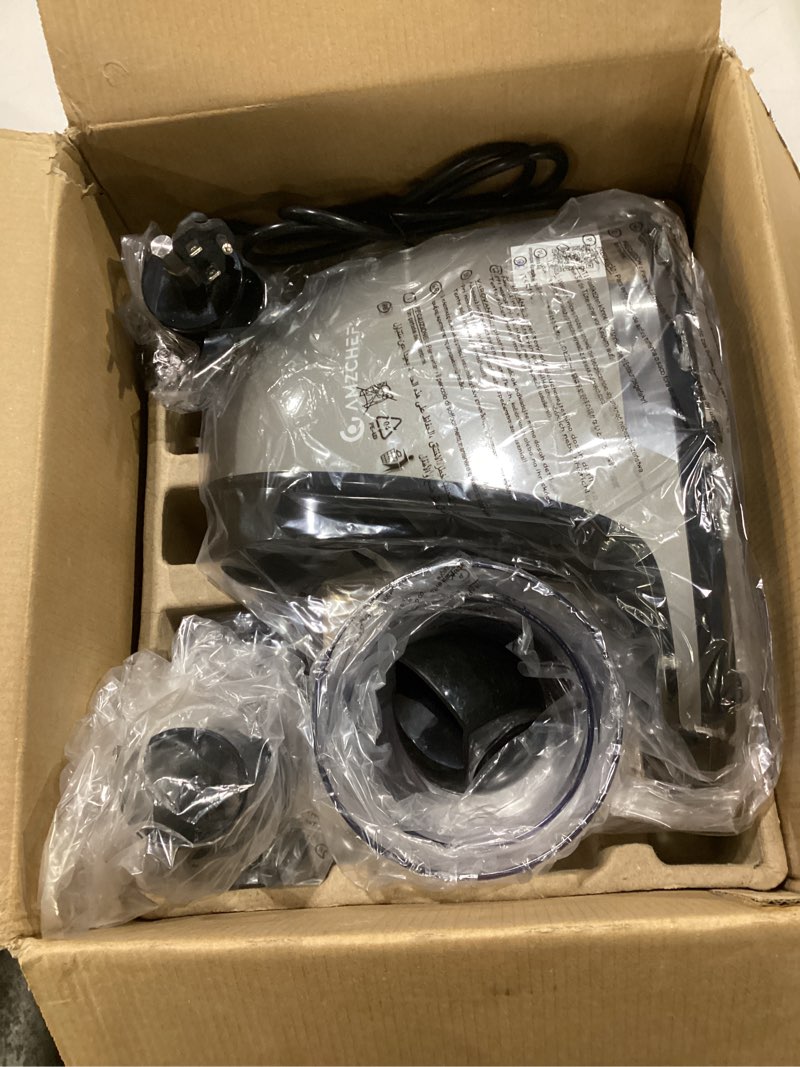 Condition photo showing New/Like New for amzchef cold press masticating juicer machine - 90% yield reverse system, quiet motor for home & breakfast, 3-step clean with brush, includes 50+ juice recipes, silver grey