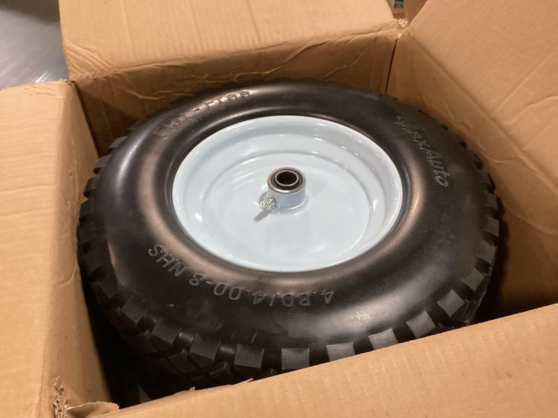 Condition photo showing Good Condition for MaxAuto Wheelbarrow Tire 4.80 4.00-8 Flat-Free 4.80/4.00-8 Tire and Wheel w/Grease Fitting, 3" Centered Hub, 3/4" Bearings, 4.80 4.00-8 Tires for Hand Truck, Trolley, Garden Cart, Wagons White