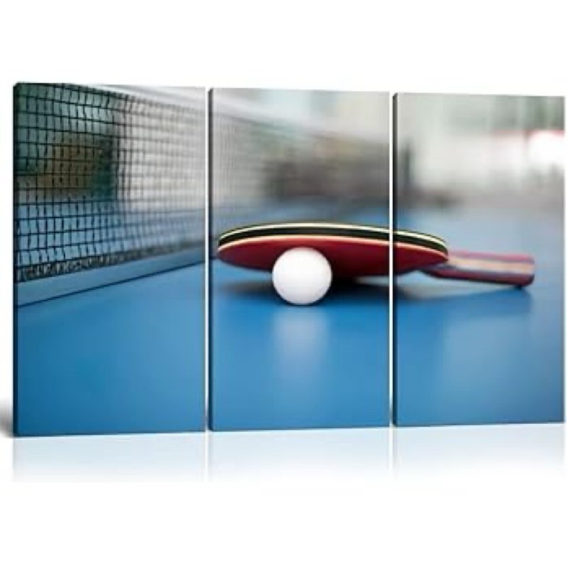 3 Piece Canvas Wall Art - Table Tennis Ball and Bat - Modern Home Decor Stretched and Framed Ready to Hang (24''H x 36''W)