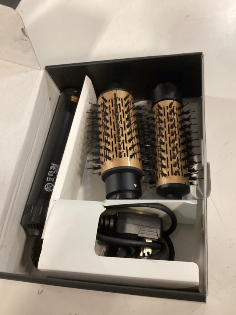 Condition photo showing As Is for 4 in 1 rotating hair dryer brush, auto rotating blow dryer brush spinning with 2 brushes (2" & 1.5"), negative ionic brush blow dryer, round brush blow dryer volumize curling 100-120v black