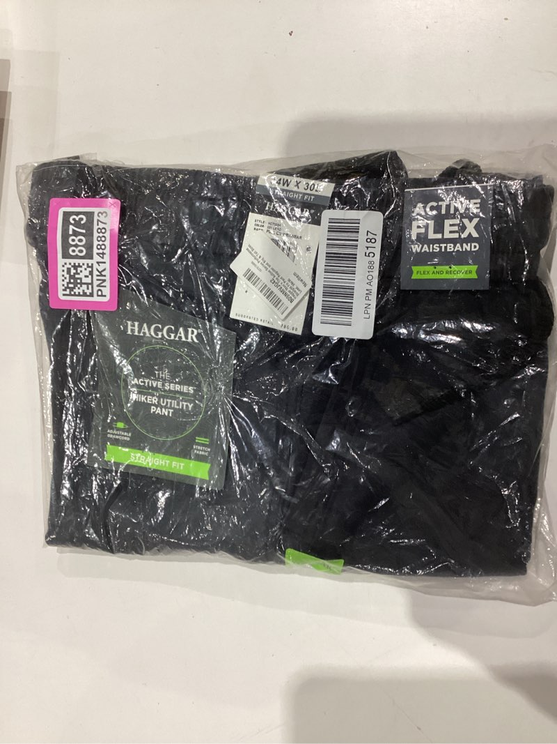 Condition photo showing New/Like New for Haggar Men’s The Active Series Slim/Straight Fit Flat Front Pant 34W x 32L Lead