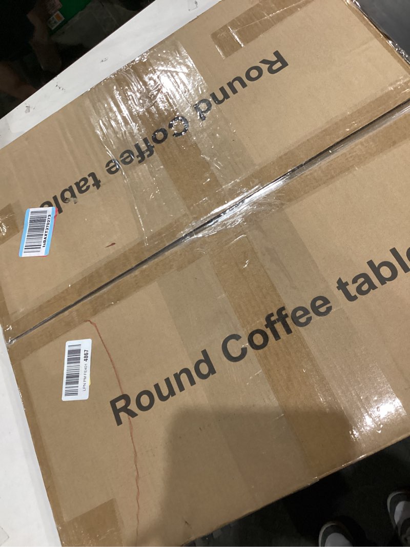 Condition photo showing New/Like New for Small Round Coffee Table with Open Storage for Small Space, 23.5" Black 2-Tier Wooden Center Table for Living Room, Metal Legs, Easy to Assemble 23.5"(D)*18.1"(H) Black