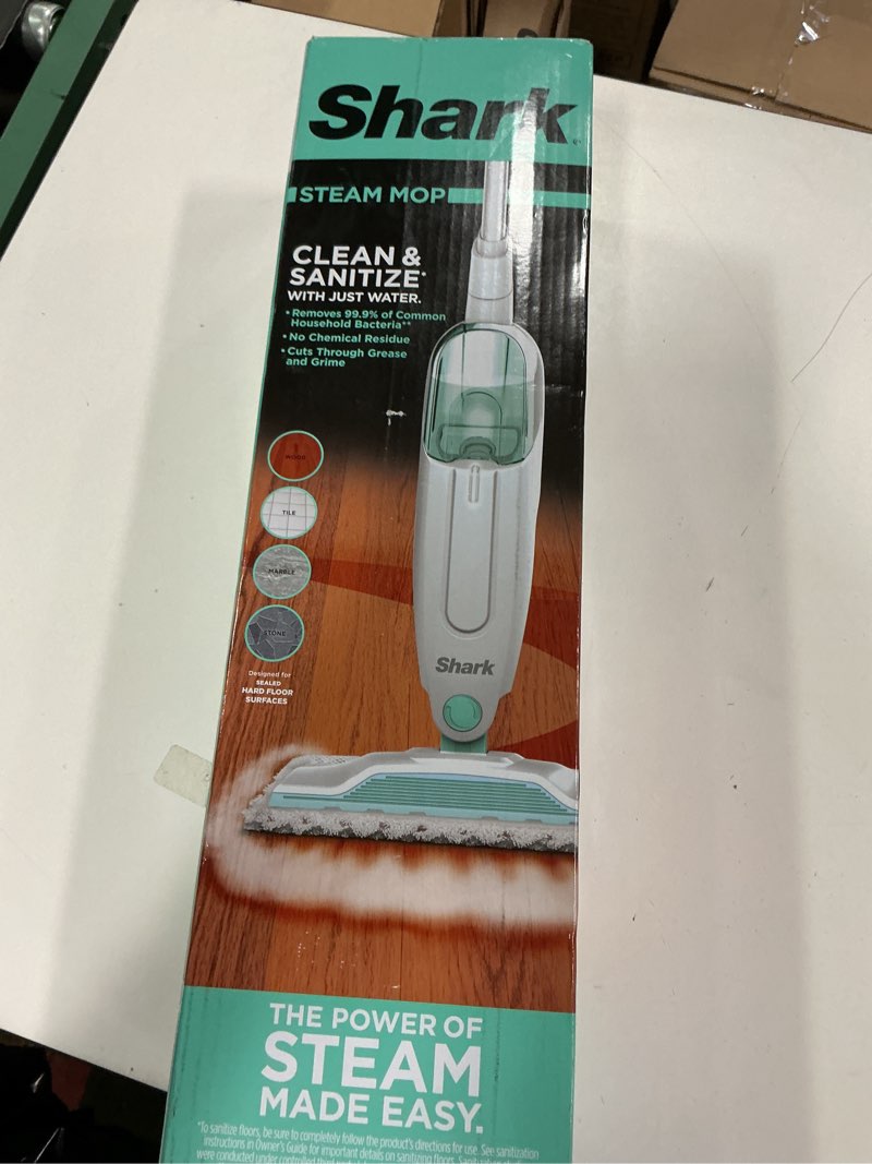 Condition photo showing New/Like New for Shark Steam Mop with 2 Machine Washable Dirt Grip Pads, Removable Water Tank, Lightweight, Steam Cleaner for sealed Hard Floors, Marble, Stone, Hardwood, Tile, Laminate, White/Seafoam, S1000