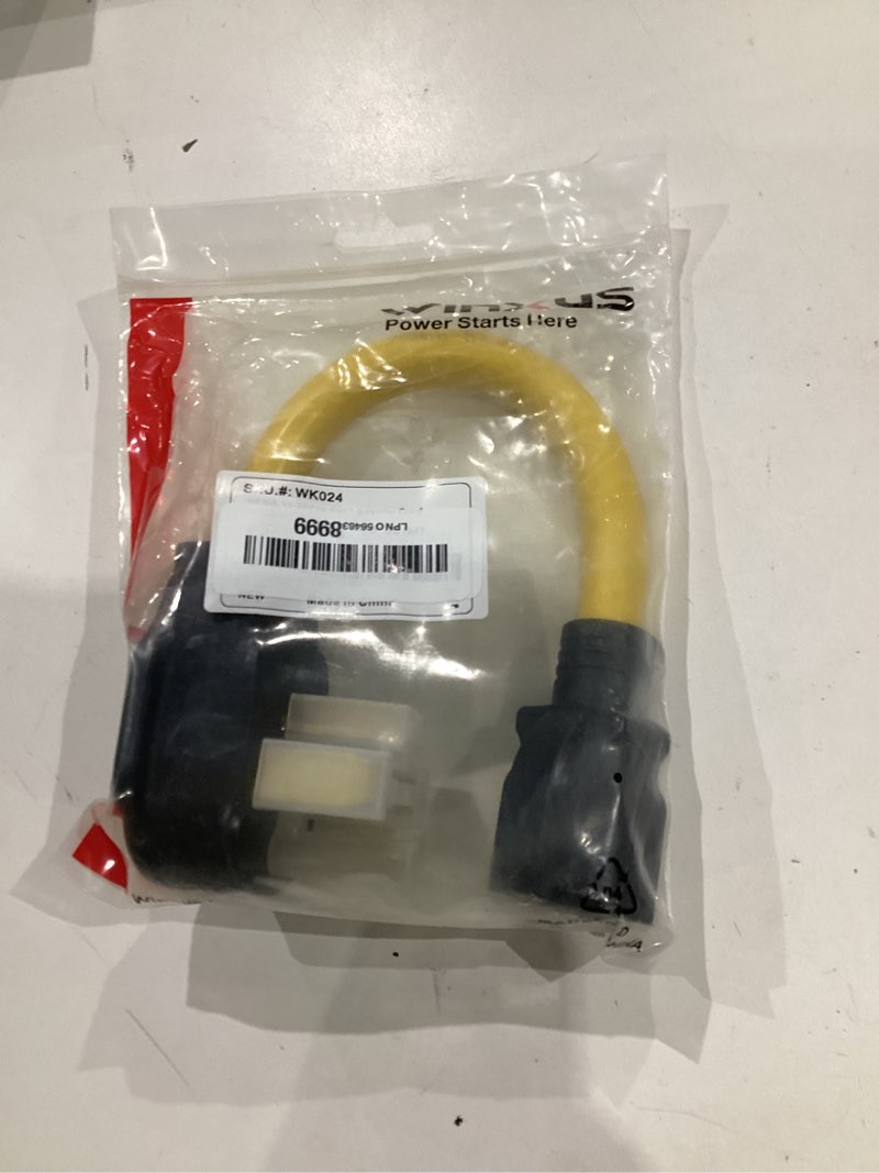Condition photo showing Good Condition for 14-30p to 5-15r, 5-20r, 6-15r, 6-20r adapter cord, winxus nema 30 amp 4-prong dryer plug to 4-in-1 t-blade 20/15 amp household outlet, 10 awg stw, 125v/250v, 1ft