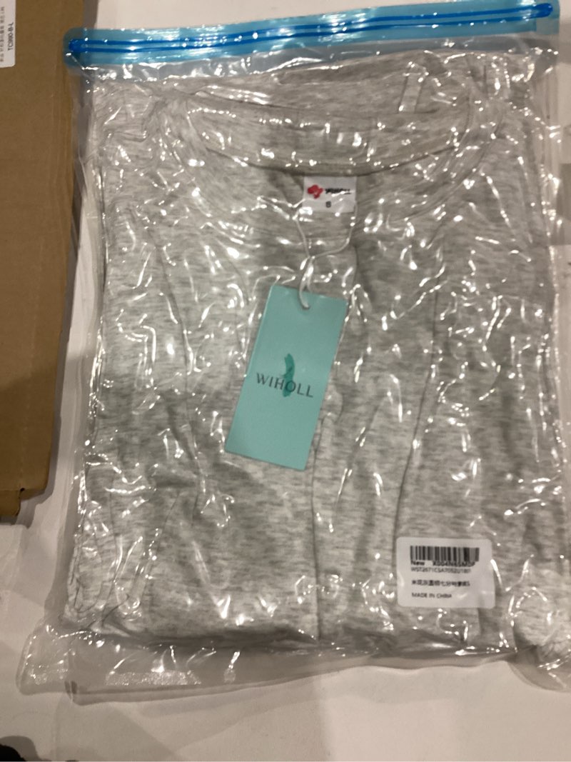 Condition photo showing New/Like New for WIHOLL 2 Piece Lounge Sets for Women Summer Vacation Outfits 3/4 Sleeve Tops with Side Ruched Wide Leg Pants Matching Sets Small Light Grey