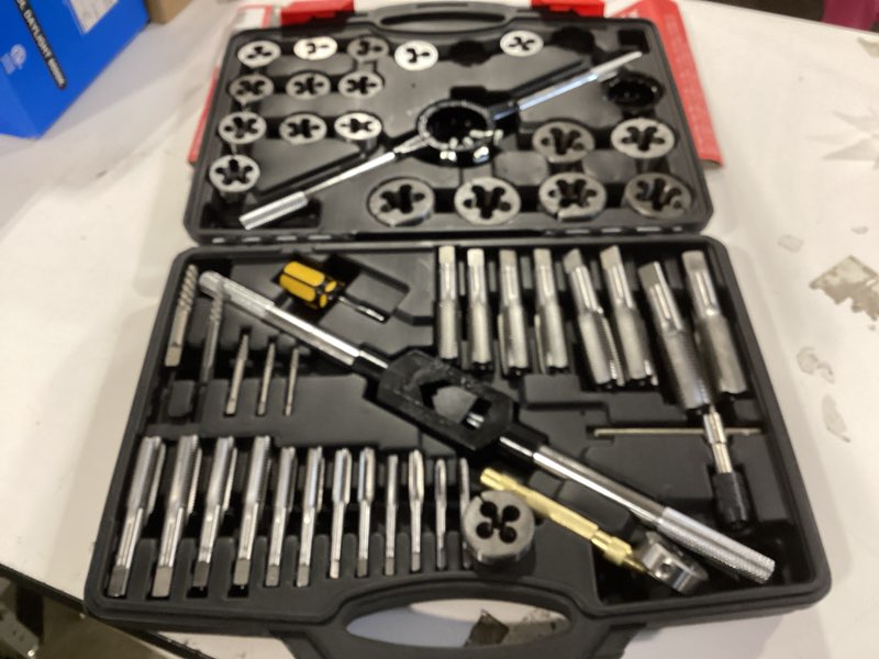 Condition photo showing New/Like New for tommars 51-pc m6 to m24 jumbo tap and die set metric round threading dies for threading and rethreading internal and external threads m6 to m24 , 51 pc