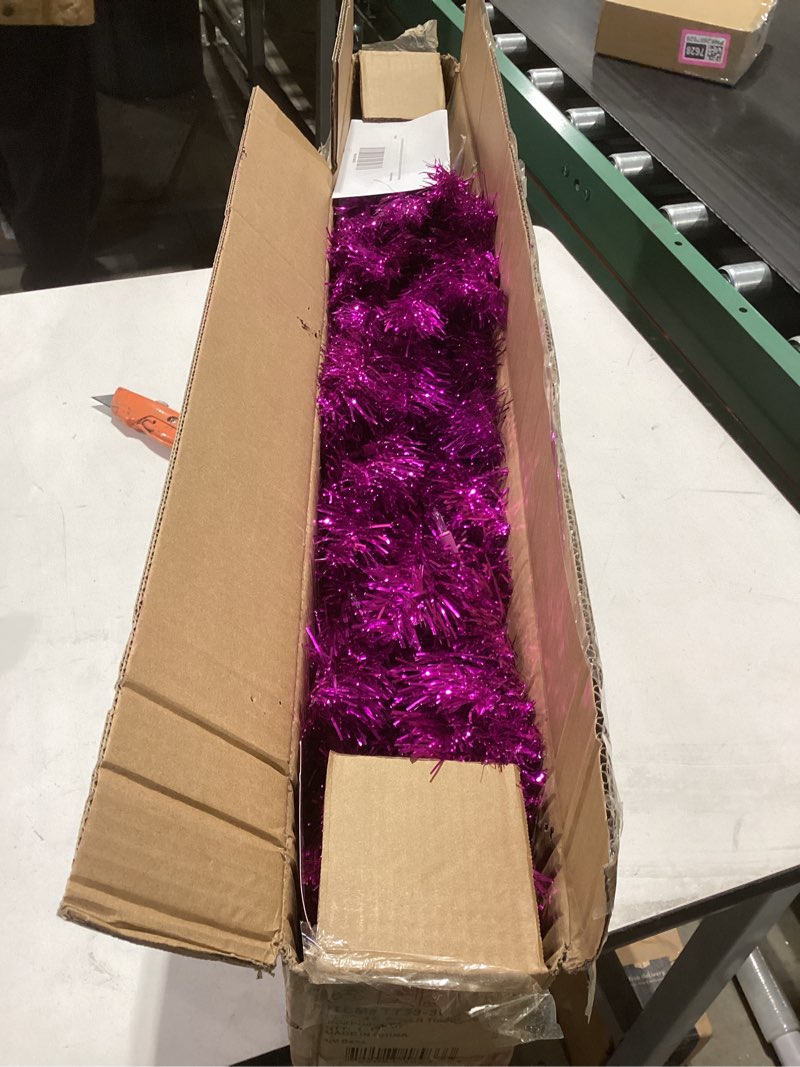 Condition photo showing As Is for 4ft Lighted Artificial Pink Christmas Tree, Not Pre-lit Pink Tinsel Pine Trees with Lights, Ideal for Ideal for Home, Office, and Xmas Party Décor - Includes Stand