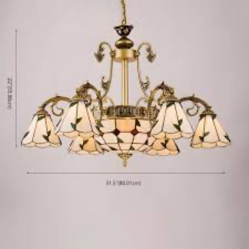 RUNNUP Cone Dome Tiffany Chandelier Stained Glass Pendant Ceiling Lighting Fixture Vintage Hanging L