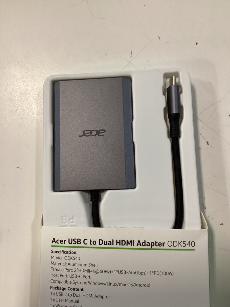 Condition photo showing Good Condition for acer 4-in-1 usb c hub, type c to dual hdmi adapter 4k@60hz, hdmi splitter for dual monitors with 100w pd port, usb 3.0, dual monitor adapter for usb c devices with dp alt mode (0.65ft)