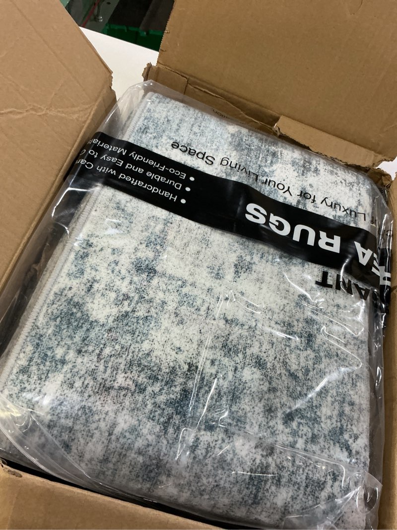 Condition photo showing Good Condition for Abstract Rug 5x7 Machine Washable Area Indoor Blue Low Pile Non-Slip Foldable Thin Accent Rugs for Bedroom Living Room Dining Room Blue/Grey 5' x 7' (Rectangular)