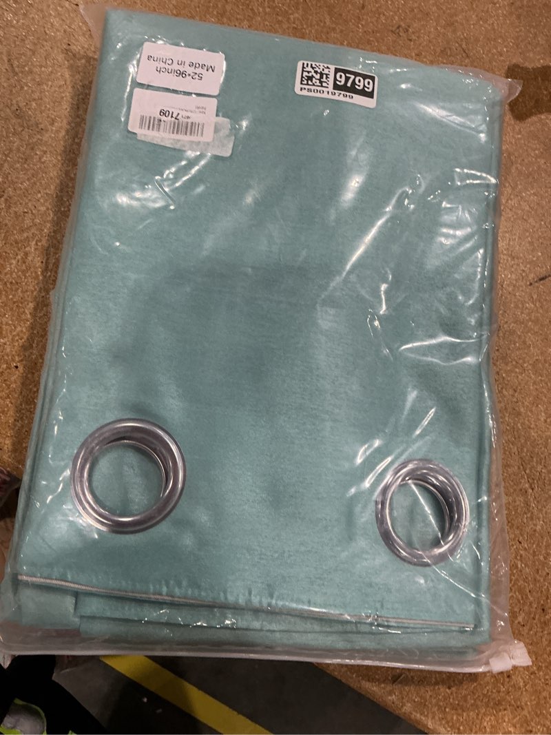 Condition photo showing Good Condition for gyrohome faux silk blackout curtains, fully lined solid color window treatment drapes for bedroom and living room thermal insulated grommet top room darkening drapes, (aqua blue,52x96inch, 2 panels) aqua blue 52"w x 96"l (pack of 2)