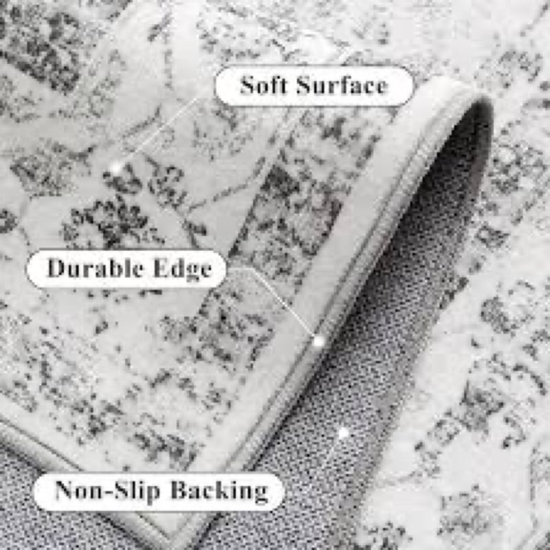 purecozy gray area rug 3x4 washable vintage carpet entryway office soft retro kitchen low pile thin 