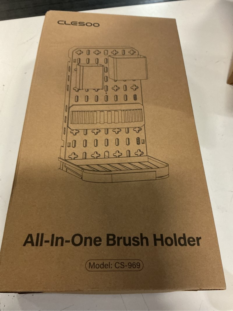 Condition photo showing New/Like New for paint brush holder and silicone paint brush drying rack with removable plastic paint tube organizer & drip tray, modular pegboard paint brush stand wall-mount & desktop artist watercolor brush holder