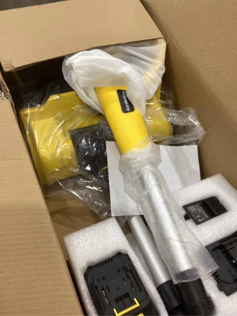 Condition photo showing As Is for Cordless Snow Shovel, 21V Cordless Electric Snow Blower with Battery and Charger, 19FT Throw Distance, Lightweight 9.9lb for Driveway, Sidewalk, Steps, Patio(Yellow)