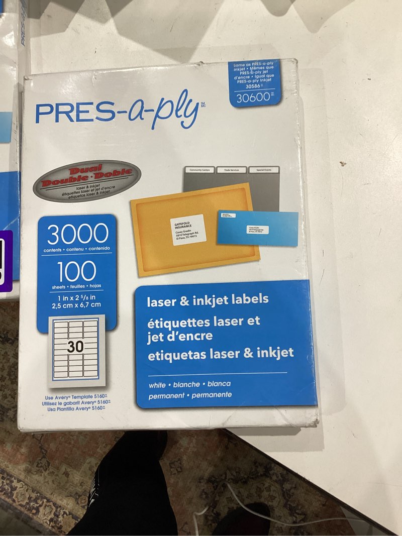 Condition photo showing Good Condition for pres-a-ply laser address labels, 1 x 2-5/8, white, 3000/box 1 x 2-5/8 inches