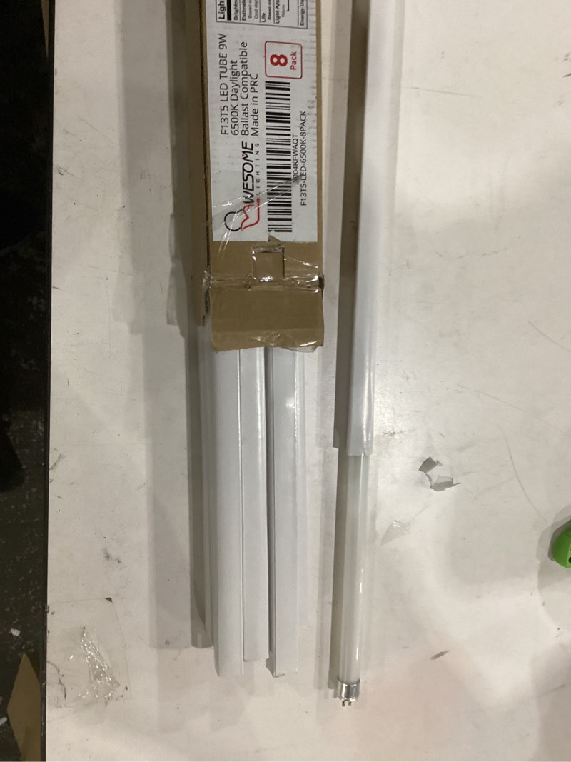 Condition photo showing New/Like New for (not tested)8 pack 21 inch f13t5/dl led replacement bulbs, 6500k daylight, t5 led 9 watt replace fluorescent bulb with led, replacement tube for counter and cabinet fixture 6500k daylight 8 pack