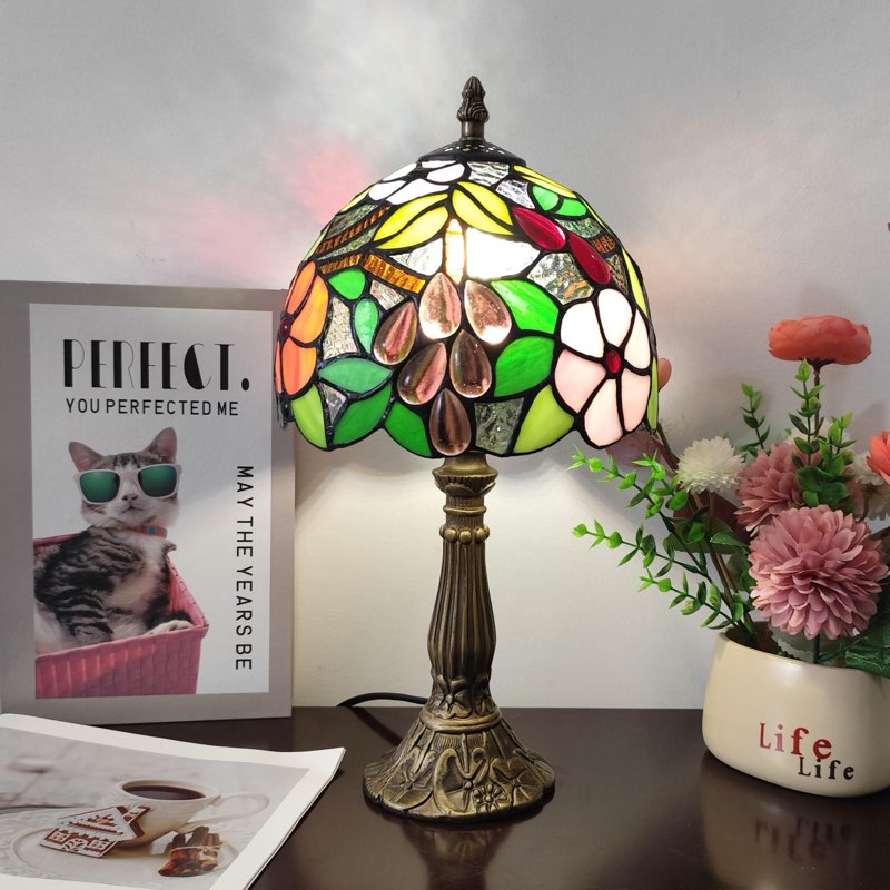XPHMXP Tiffany 3-Color Stained Glass Lamp - Vintage Beside Reading Lamp, 12 inch Living Room Light, 