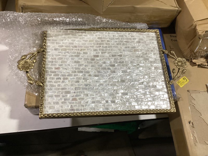 Condition photo showing Good Condition for chi an home 16"x12" capiz shell decorative serving tray with handles, ivory