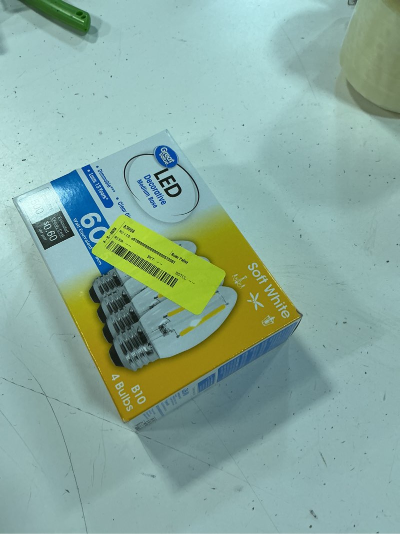Condition photo showing New/Like New for great value led light bulb  4w (60w equivalent) b10 deco lamp e26 medium base  dimmable  soft white  4-pack