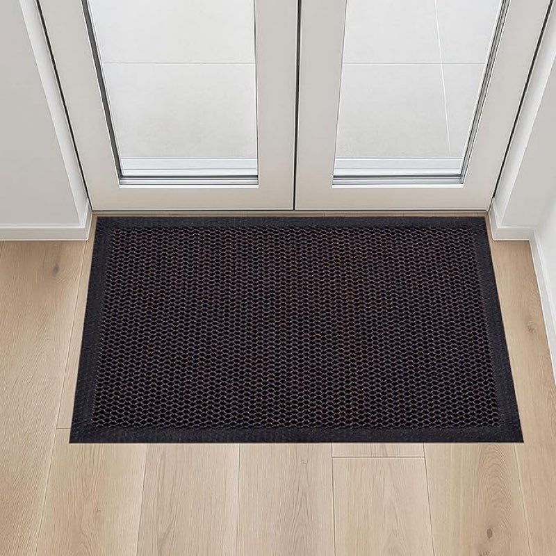 ultralux non-slip pvc mesh door mat, heavy duty 3d dirt trapper doormat, indoor outdoor dirt barrier scraper entrance mat for front and back doors, 60 x 40cm, black 
