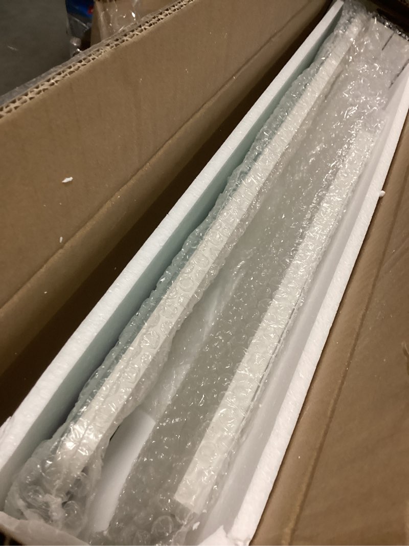 Condition photo showing Good Condition for KOUPA Adjustable Height Standing Desk, Writable Tempered Glass Desktop with Eraser, 360° Flip, Wheels – Ideal for Small Spaces and Home Offices, 24 in, White(Adjustable Height: 32-47 in) 16x24 IN White