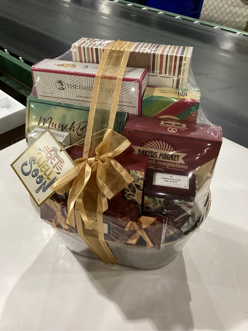 Condition photo showing New/Like New for Broadway Basketeers Get Well Basket – Gourmet Care Package with Snacks, Cookies, Chocolates & Treats - Get Well Soon Gift Baskets for Women, Men After Surgery - Feel Better Best Food Gifts to Send