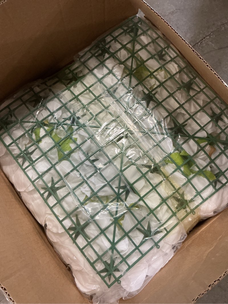 Condition photo showing New/Like New for Flower Wall Backdrop 12-Pack 16.5"* 16.5"Artificial Rose Floral Panels Silk Spring Wedding Home Valentine's Day Photography Event Party Decoration -White White 16.5inch