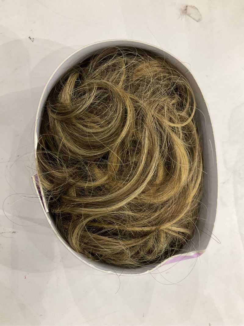 Condition photo showing New/Like New for RUWISS Claw Clip Messy Bun Hair Piece Real Human Hair Buns Wavy Curly Chignon Hair Bun Extensions Tousled Updo Hair Buns Claw Clip Ponytail Hair Pieces for Women?Medium Brown With Bleach Blonde? 40g Medium Brown With Bleach Blonde