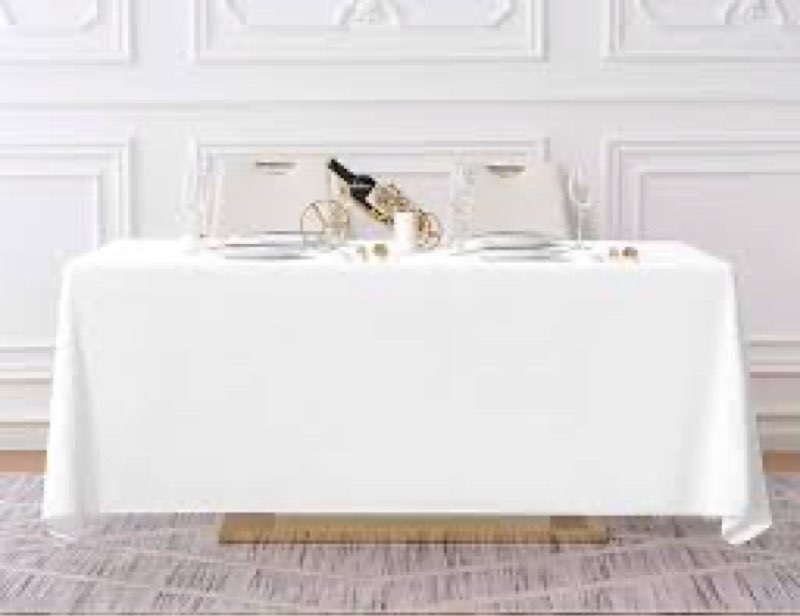 Surmente Tablecloth 90 x 132-Inch Rectangular Polyester Table Cloth for Weddings, Banquets, or Restaurants (White?5 Pack) ………