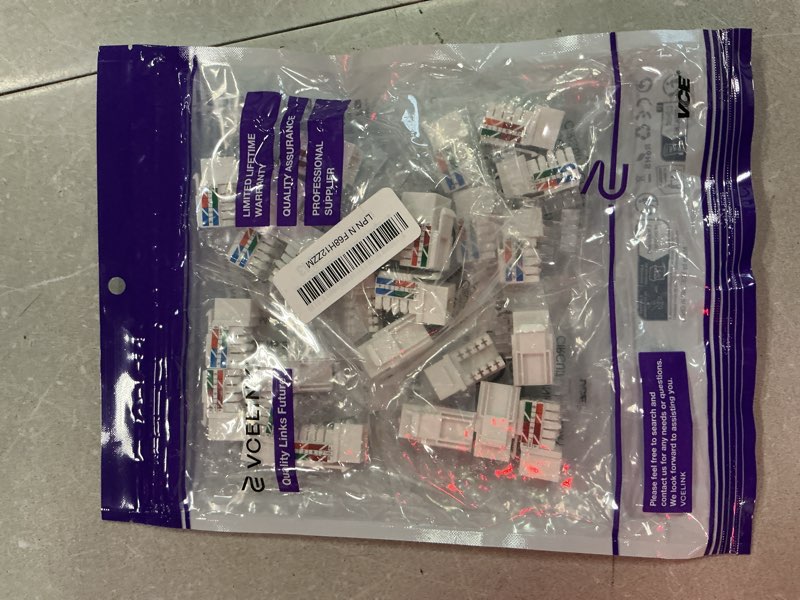 Condition photo showing Good Condition for vce rj45 ul listed cat6a keystone jack 25-pack, 10 gbps slim profile modular ethernet jacks insert 110-type utp 90-degree for wall plate and patch panel, white