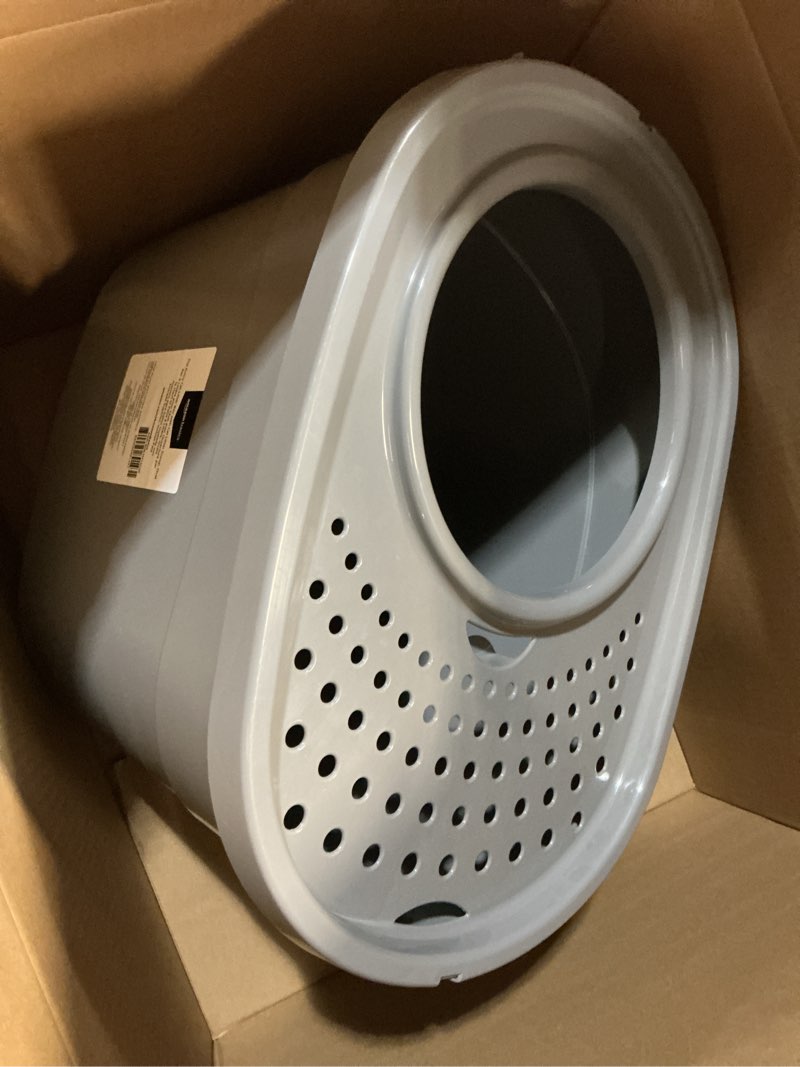 Condition photo showing Good Condition for Amazon Basics Large Cat Litter Box with High Sides, Top Entry, Includes Scoop, 20.5 x 14.75 x 14.38 inches, Grey Grey Top Entry