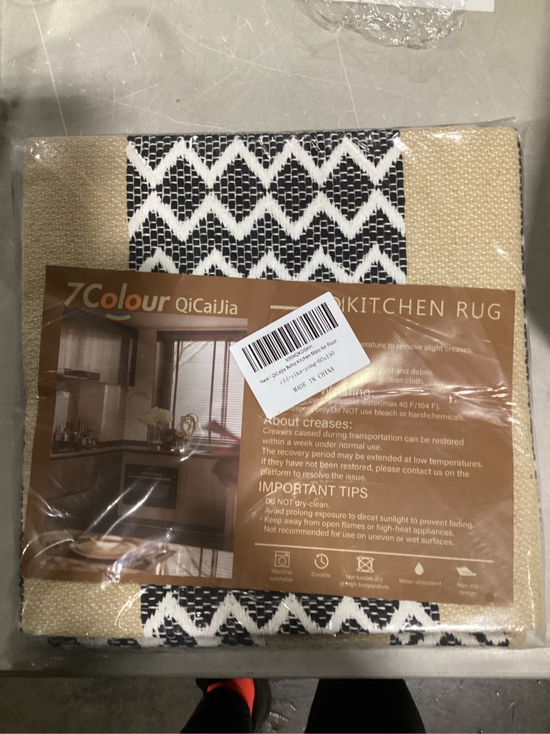 Condition photo showing Good Condition for Hallway Runner Rug 2x5, Washable Kitchen Runners Non Slip, Ultra Thin Entryway Floor Mat Fit Under Door, Soft Low Pile Cotton Boho Carpet for Laundry Outdoor Bedroom Brown/Boho 2' x 5'