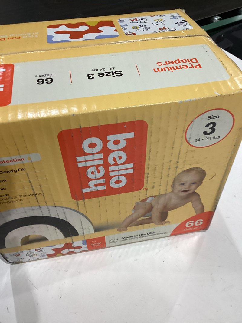Condition photo showing New/Like New for hello bello premium diapers size 3, capital critters & get in the groove designs, 66ct club box size 3 capital critters & get in the groove