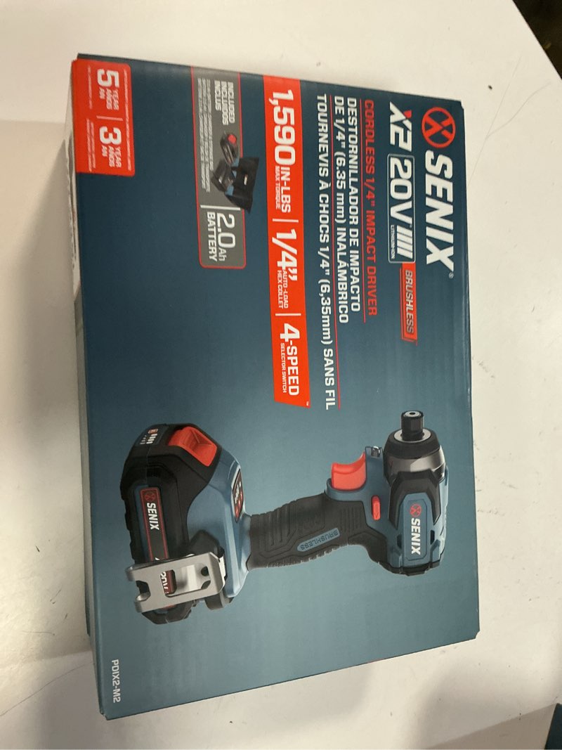 Condition photo showing New/Like New for senix x2 20-volt 1/4-in brushless cordless impact driver (1-battery included, charger included and soft bag included)