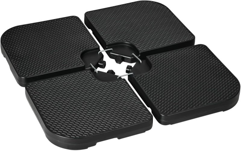 Outsunny HDPE Material Patio Umbrella Base Weights Sand Filled up to 175 Lb. for Any Offset Umbrella Base | 4-Piece, Water or Sand Filled, All-Weather, Black (Square)