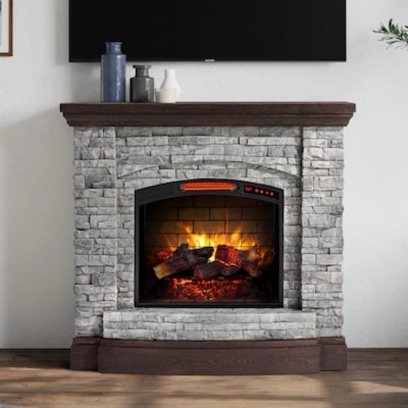 allen + roth 44.5-in W Gray Faux Stacked Stone with Cocoa Free standing Infrared quartz 