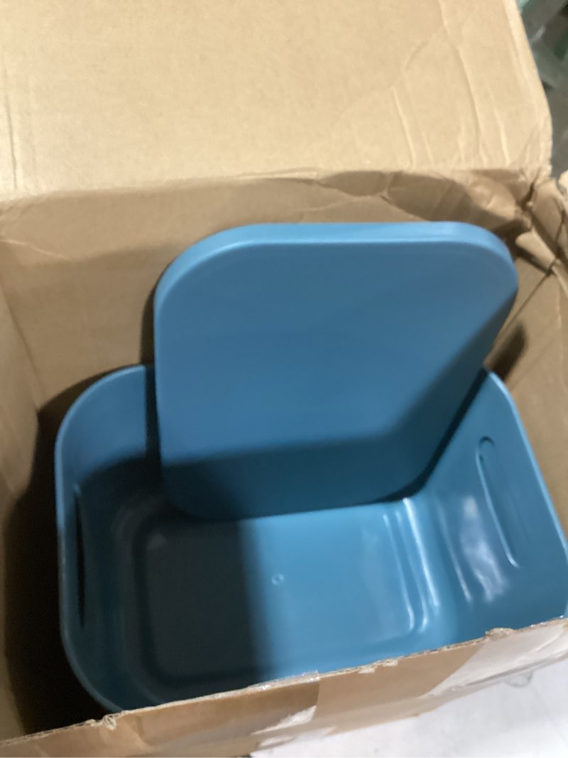 Condition photo showing As Is for Hoolerry 8 Pieces Colorful Storage Bins with Lid, Plastic Storage Basket Organizing Container Stackable Box with Handle for Shelves Desktop Playroom Office(10.2 x 7 x 6.3 Inch,Blue) 10.2 x 7 x 6.3 Inch Blue