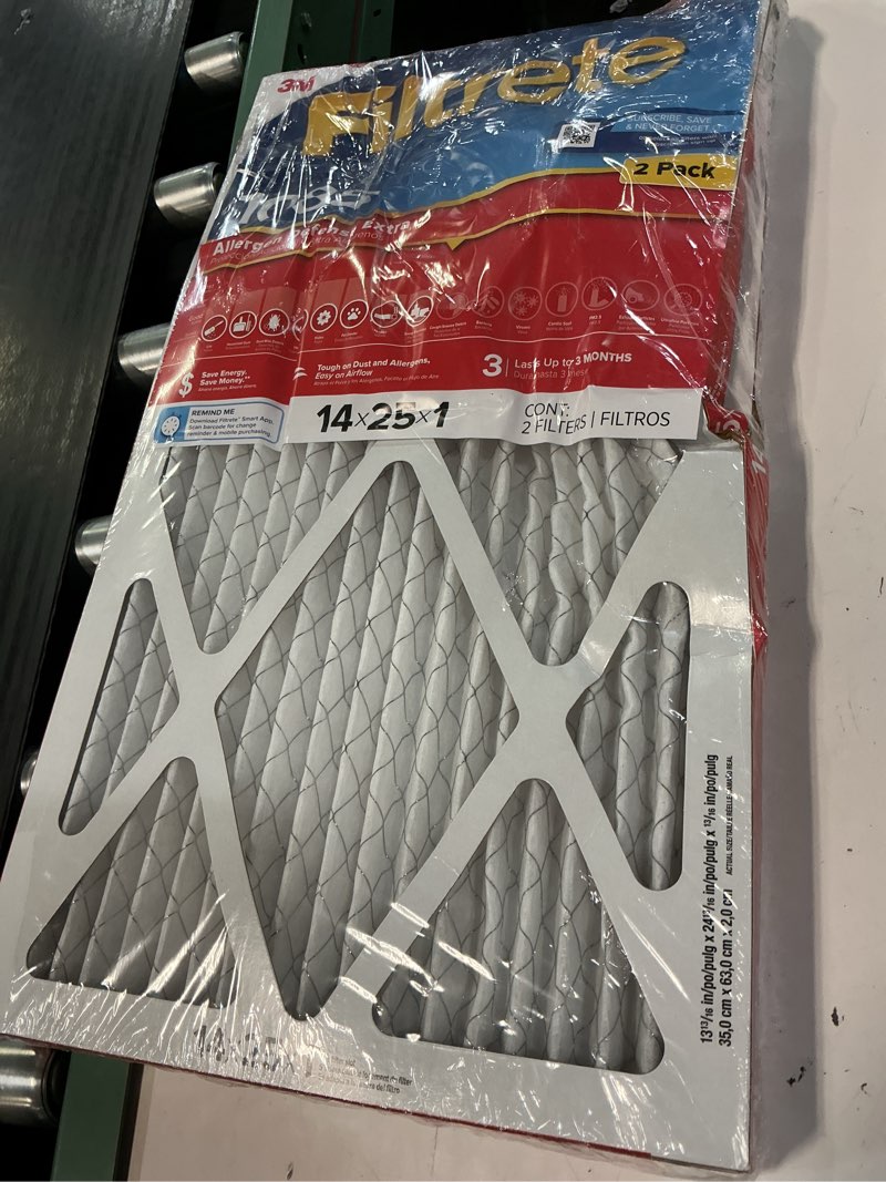 Condition photo showing As Is for filtrete 14-in w x 25-in l x 1-in merv 11 1085 mpr allergen defense extra electrostatic pleated air filter (2-pack)