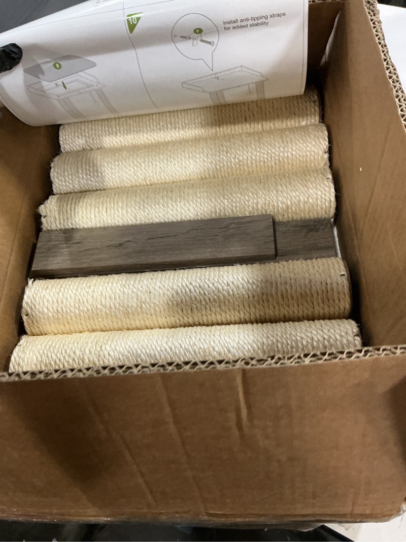 Condition photo showing Good Condition for fourfurpets 26.7in large cat tree tower condo, cat scratch posts for indoor cats, big plate, three 23.6in full sisal scratching posts, greige 22"l x 15.7"w x 26.7"h greige