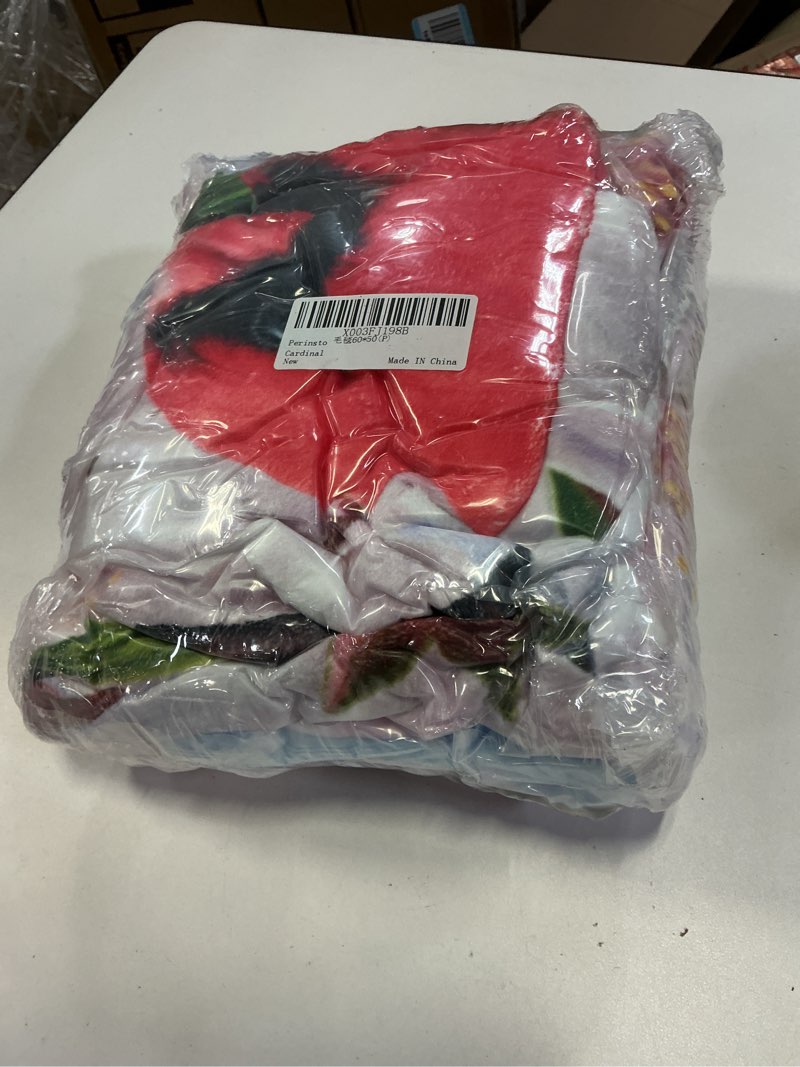 Condition photo showing New/Like New for perinsto red cardinal birds and cherry flowers throw blanket ultra soft warm all season decorative fleece blankets for bed chair car sofa couch bedroom 60"x50" 60"x50" red cardinal birds