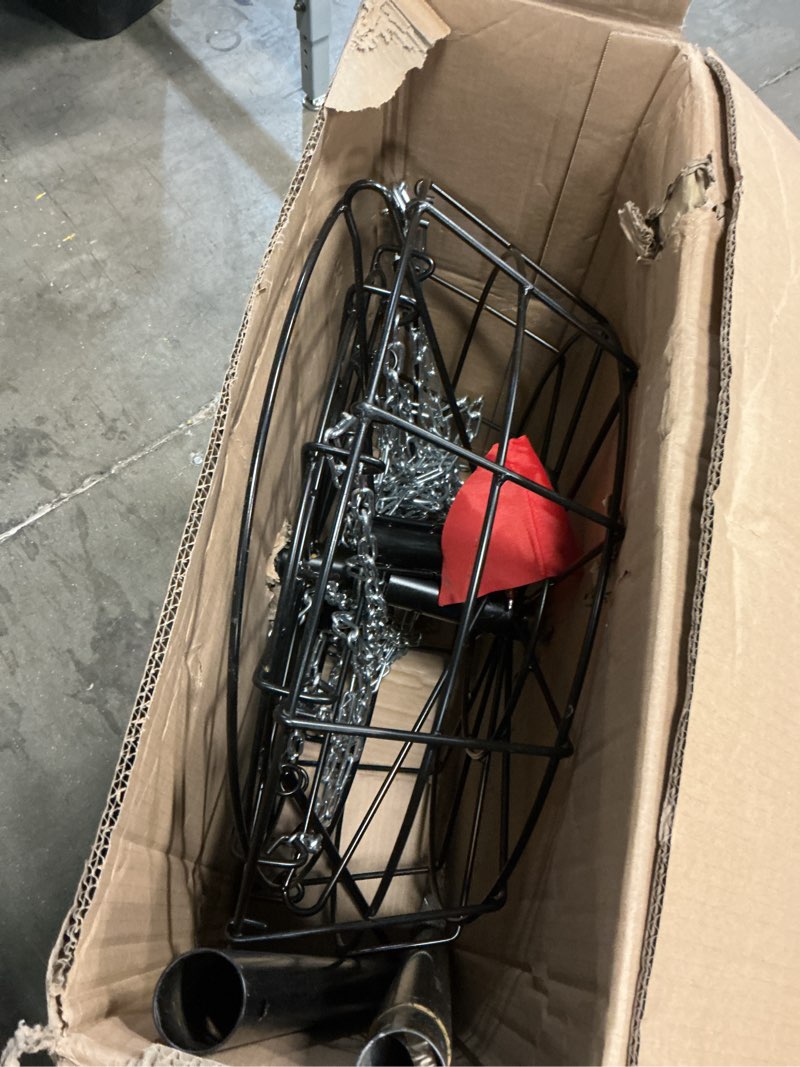 Condition photo showing As Is for disc golf basket - portable disc golf target with heavy duty 24-chains come with 6pcs disc golf discs and carry bag, ground stake -suitable for players of all levels - multi color available