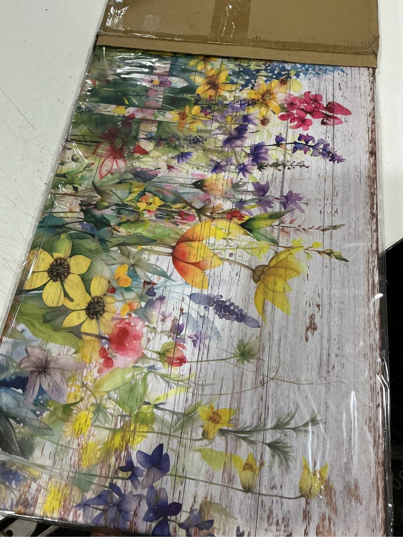 Condition photo showing Good Condition for rustic wildflower wall art colorful farmhouse floral scenery picture decor watercolor flower landscape wood grain prints painting artwork for living room office bathroom bedroom home decoration 14x48" 14"l x 48"w rustic wildflower