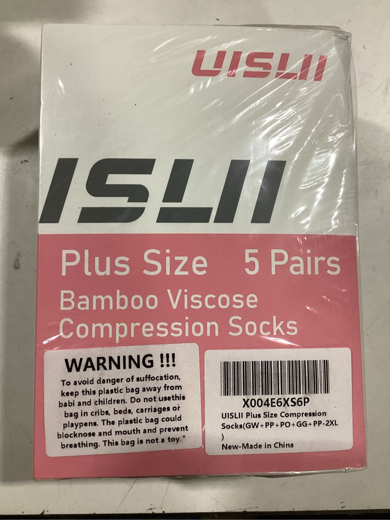 Condition photo showing New/Like New for Plus Size Compression Socks Wide Calf Women Men,5 Pairs 20-30mmHg Extra Width Calf Viscose Knee High Compression Socks for Circulation Support 2XL Grey/Dark Pink/Orange/Dark Green/Light Purple