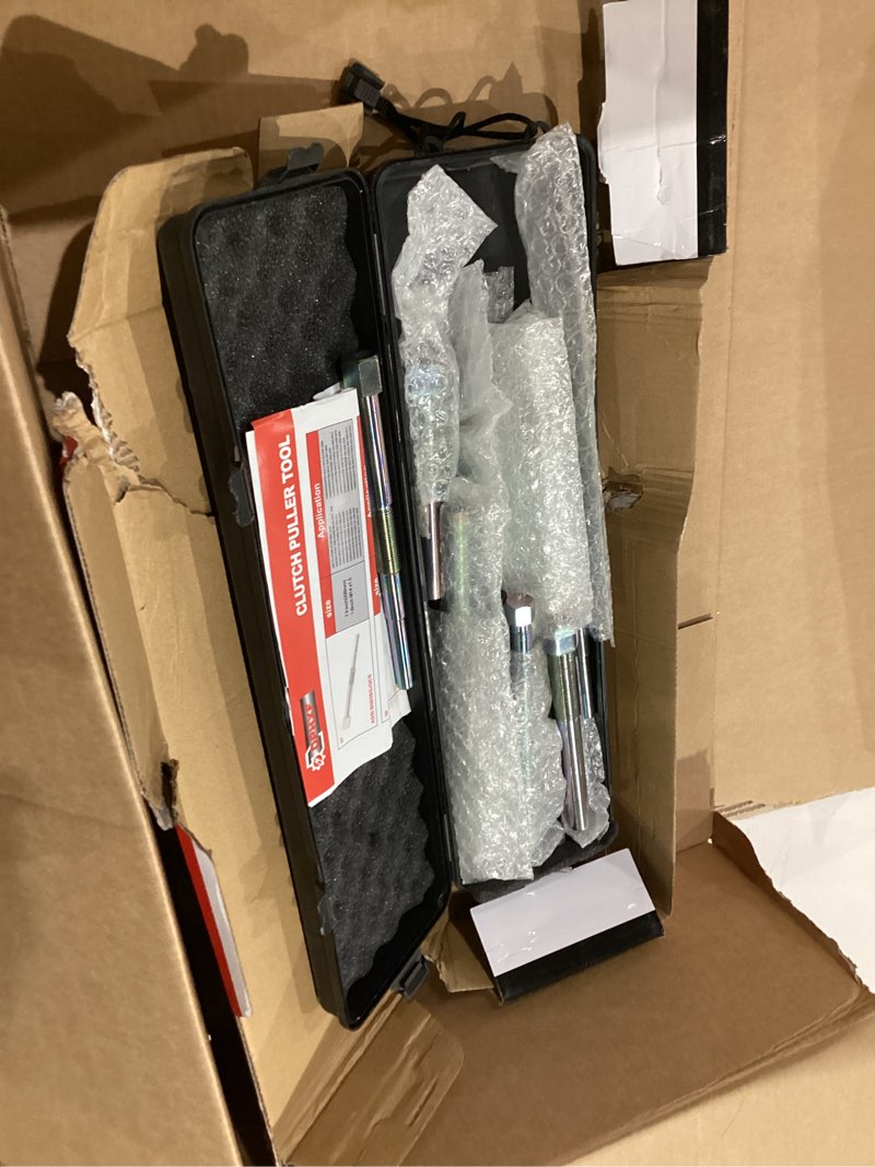 Condition photo showing As Is for hardened primary & secondary clutch puller tool kit. contains 12 different models and sizes of clutch puller tools. suitable for golf carts, kawasaki, arctic cat,can-am, polaris motorcycle