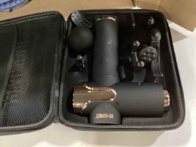 Condition photo showing As Is for hy-impact power pulse deep tissue percussion muscle massager - touch control, 3 modes, 99 speeds & 10 attachments
