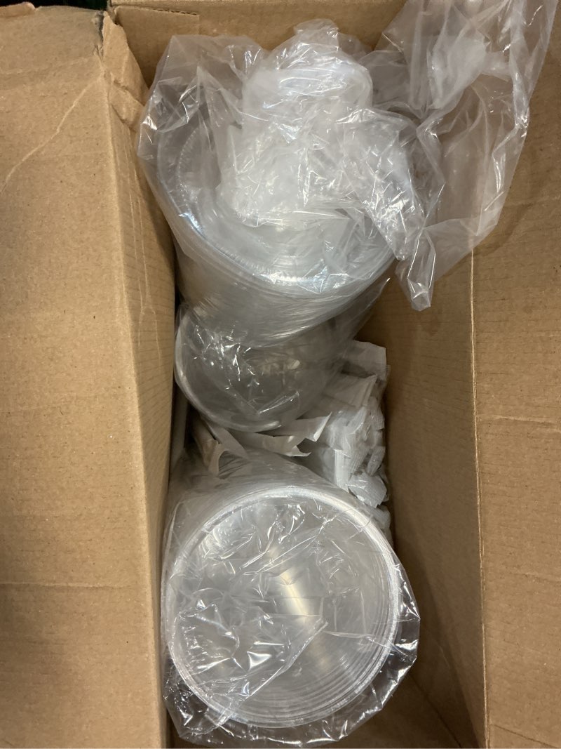 Condition photo showing Good Condition for charmount 100 sets- 20 oz clear plastic cups with lids and straws, disposable to go cups for cold drinks, coffee bar accessories, iced coffee, smoothies 20oz