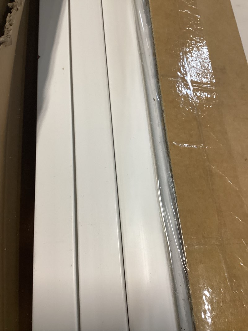 Condition photo showing As Is for 36"w x 45"h outdoor privacy screen, vinyl air conditioner fence with metal stake, no dig trash can enclosure for outside- 2 pvc panels, white, vertical, x-spvc-4536 36"w x 45"h vertical-2 panels